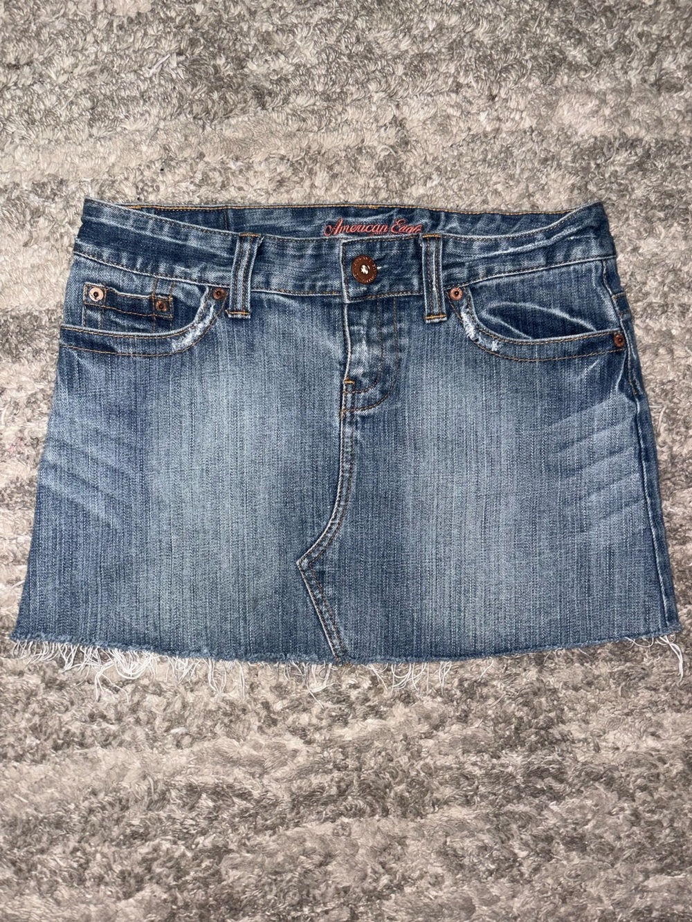 American Eagle Outfitters Blue Frayed-Hem Denim Mini Skirt